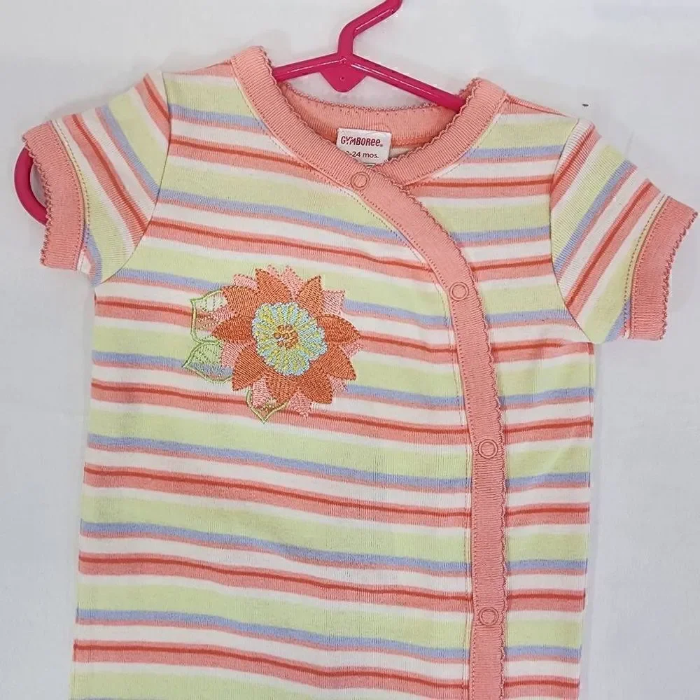 Gymboree Stripe Flower Embroidered Romper Size 18-24 mos NWT